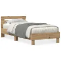 Lit avec lumières LED Chêne artisanal 75x190 cm Bois d'ingénierie