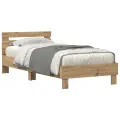 Lit avec lumières LED Chêne artisanal 75x190 cm Bois d'ingénierie