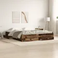 Cadre de lit  avec tiroirs en vieux bois 180x200 cm en bois reconstitué
