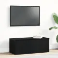 Meuble TV  noir en chêne 80x34x30 cm en bois d'ingénierie