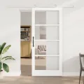Porte Coulissante  avec Quincaillerie 'ORKDAL'Blanc en Bois Massif & Verre
