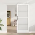Porte Coulissante  avec Quincaillerie 'ORKDAL'Blanc en Bois Massif & Verre