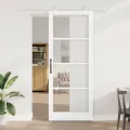 Porte Coulissante  avec Quincaillerie 'ORKDAL'Blanche en Bois Massif & Verre
