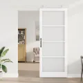 Porte Coulissante  avec Quincaillerie 'ORKDAL'Blanche en Bois Massif & Verre