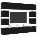 Ensemble meuble TV 8 pièces - En bois d'ingénierie chêne noir
