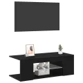 Meuble TV  avec lumières LED en chêne noir, 90x39x30 cm, en bois d'ingénierie