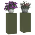 Supports de Plantes Extérieurs Pillar 2 pcs Vert Olive 24x24x55 cm Acier