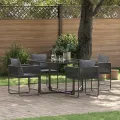 Ensemble de repas de jardin 6 pièces  avec coussins en acier et poly rotin