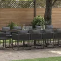 Ensemble de salle à manger de jardin de 19 pièces avec coussins Acier noir et Rattan synthétique