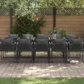Ensemble de salle à manger de jardin de 19 pièces avec coussins Acier noir et Rattan synthétique