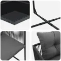 Ensemble de salle à manger de jardin de 19 pièces avec coussins Acier noir et Rattan synthétique