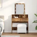 Table de maquillage  avec miroir et lumières LED en bois vieilli en bois aggloméré