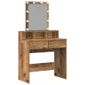 Table de maquillage  avec miroir et lumières LED en bois vieilli en bois aggloméré