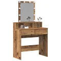 Table de maquillage  avec miroir et lumières LED en bois vieilli en bois aggloméré
