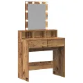 Table de maquillage  avec miroir et lumières LED en bois vieilli en bois aggloméré