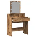 Table de maquillage  avec miroir et lumières LED en bois vieilli en bois aggloméré