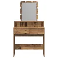 Table de maquillage  avec miroir et lumières LED en bois vieilli en bois aggloméré