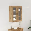 Meuble mural avec portes en verre, Chêne fait main 69.5x34x90 cm