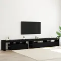 Meubles TV  3 pcs avec éclairage LED en chêne noir en bois d'ingénierie