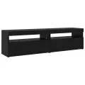 Meubles TV  3 pcs avec éclairage LED en chêne noir en bois d'ingénierie
