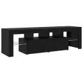 Meubles TV  3 pcs avec éclairage LED en chêne noir en bois d'ingénierie