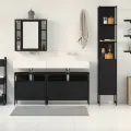 Lot de meubles de salle de bains 4 pièces en bois noir de chêne