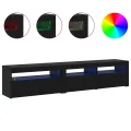 Coffres TV  2 pcs avec lumières LED en bois d'ingénierie noir chêne