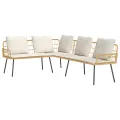 Ensemble de salon de jardin 4 pièces avec coussins en poly rattan naturel