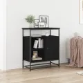 Buffet  Noir Chêne 69x35x80 cm Bois d'ingénierie et Acier