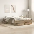 Lit  avec tiroirs Chêne artisanal 135x190 cm Bois d'ingénierie