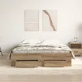 Lit  avec tiroirs Chêne artisanal 135x190 cm Bois d'ingénierie