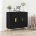 Buffet  Noir Chêne 90x34x80 cm en Bois d'ingénierie