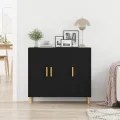 Buffet  Noir Chêne 90x34x80 cm en Bois d'ingénierie