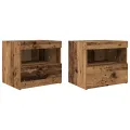 Tables de chevet  avec lumières LED 2 pcs Bois ancien 50x40x45 cm