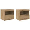 Tables de chevet  avec lumières LED 2 pcs Chêne Artisan 50x40x45 cm