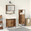 Ensemble de meubles de salle de bain 3 pièces en bois vieux et en contreplaqué