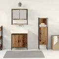 Ensemble de meubles de salle de bain 3 pièces en bois vieux et en contreplaqué