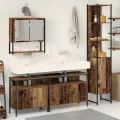 Meuble sous lavabo avec vasque intégrée - Aspect bois ancien