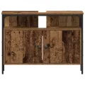 Meuble sous lavabo avec vasque intégrée - Aspect bois ancien