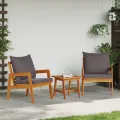 Ensemble de Bistro 3 Pièces avec Coussins en Bois d'Acacia