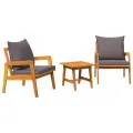 Ensemble de Bistro 3 Pièces avec Coussins en Bois d'Acacia