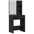 Table de maquillage LED  en chêne noir, 60x40x140 cm, Fabriquée en bois d'ingénierie