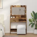Table de maquillage  avec lumières LED en bois vieux 79x41x135 cm