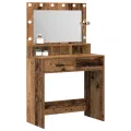 Table de maquillage  avec lumières LED en bois vieux 79x41x135 cm