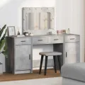 Ensemble de coiffeuse de 3 pièces avec LED en bois d'ingénierie gris béton