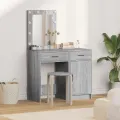 Ensemble de table de maquillage de 2 pièces avec LED en bois d'ingénierie gris sonoma