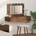 Table de maquillage murale avec lumières LED Chêne Brun