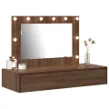 Table de maquillage murale avec lumières LED Chêne Brun