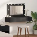 Table de maquillage murale avec lumières LED en chêne noir