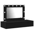 Table de maquillage murale avec lumières LED en chêne noir
